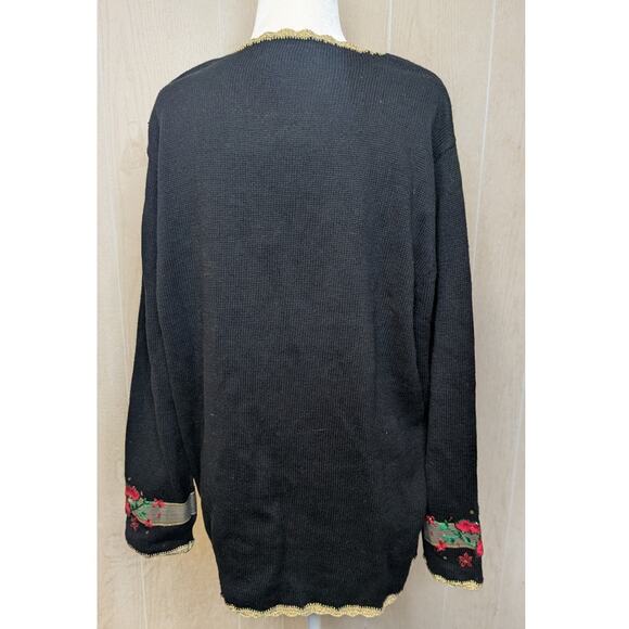Vintage Studio Joy black beaded holiday christmas Poinsetta sweater size large - Picture 7 of 8